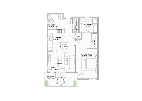 Floor plan A5 1 Bed + Den