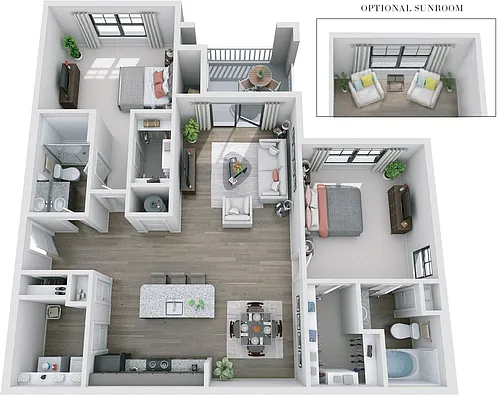 Floor plan 2BR 2BA (1266 SF)