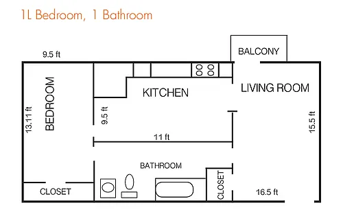 Floor plan 1 Bedroom Large