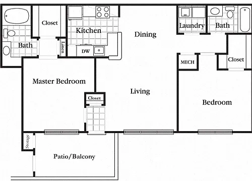 Floor plan 2 Bedroom 2 Bath Standard