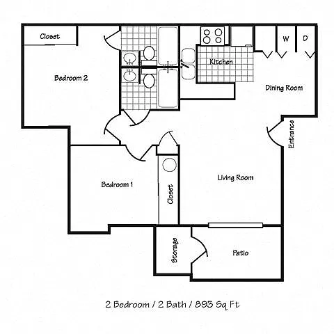 Floor plan 2x2 893 SF