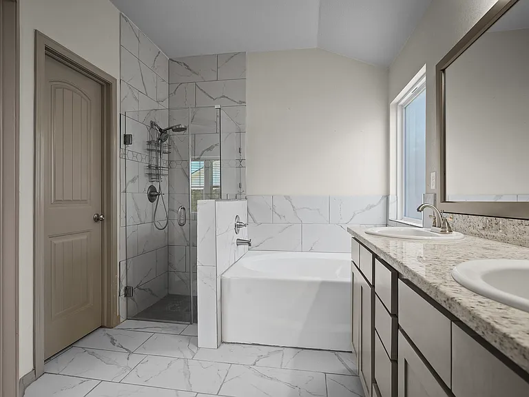 master bathroom, granite tops. His and Hers double sink