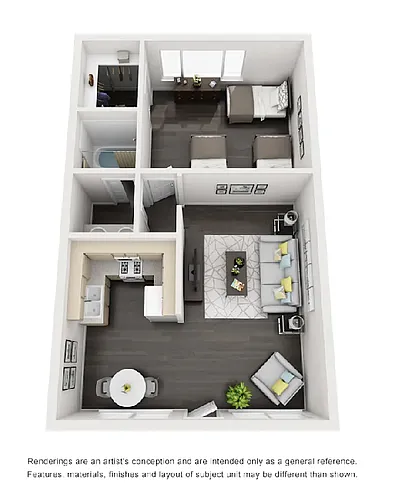 Floor plan 1x1 Furnished - Price Per Bed 2026-2027