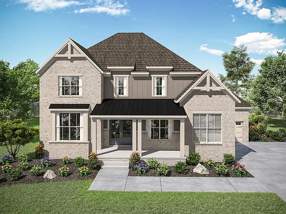 front porch, board and batten and brick house