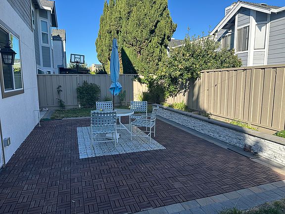 Backyard with retaining wall