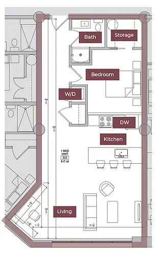 Floor plan 1 BR Floor Plan K | Lofts South