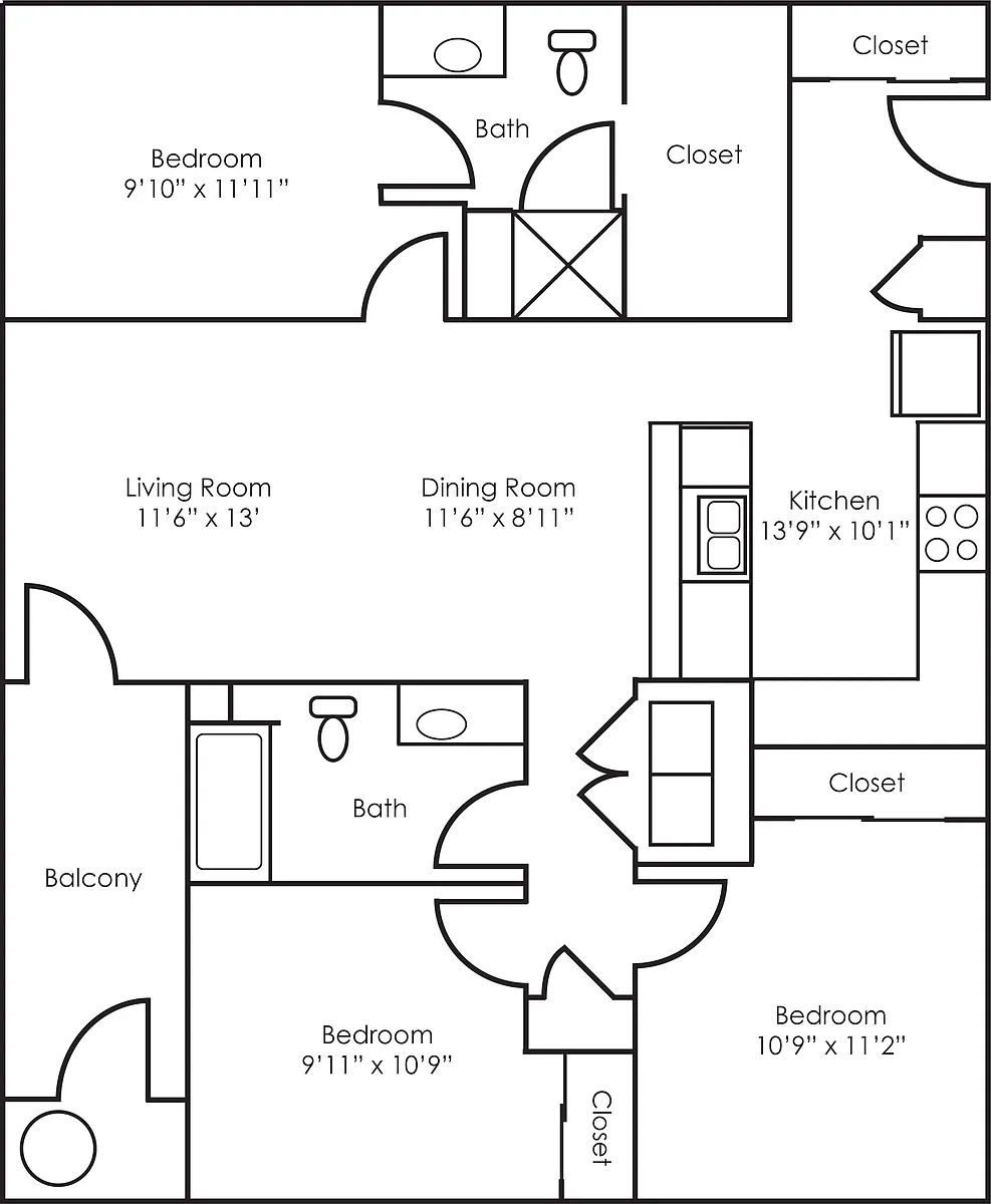Floor plan 3x2 - 1171 sqft - C1