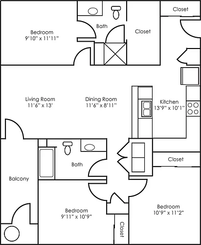 Floor plan 3x2 - 1171 sqft - C1