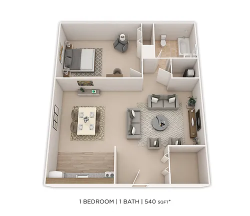 Floor plan One Bedroom - 540 sqft