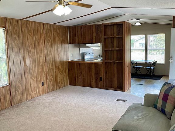 Living room with built in book shelves