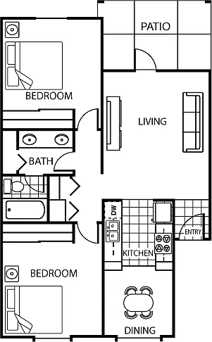 Floor plan Two Bedroom One Bath