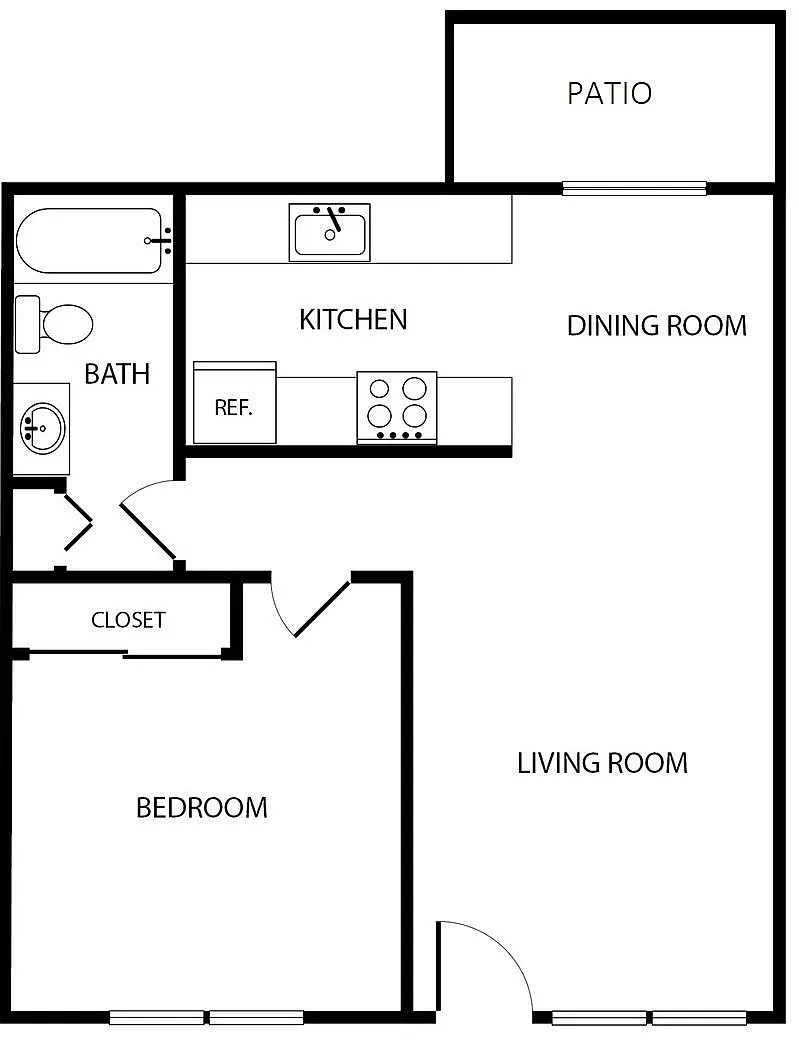 Floor plan 1 Bedroom with/without Patio