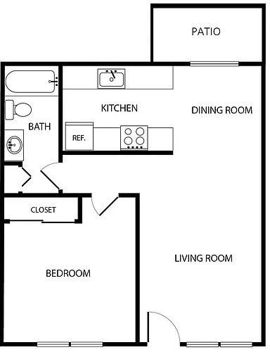 Floor plan 1 Bedroom with/without Patio