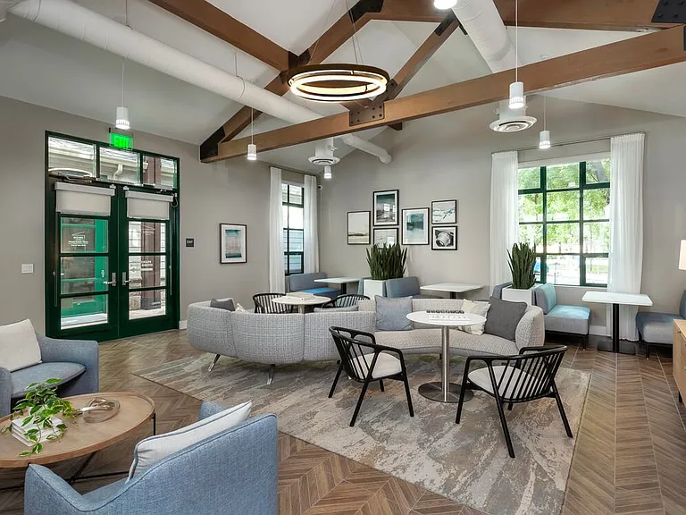 Coworking lounge with seating areas