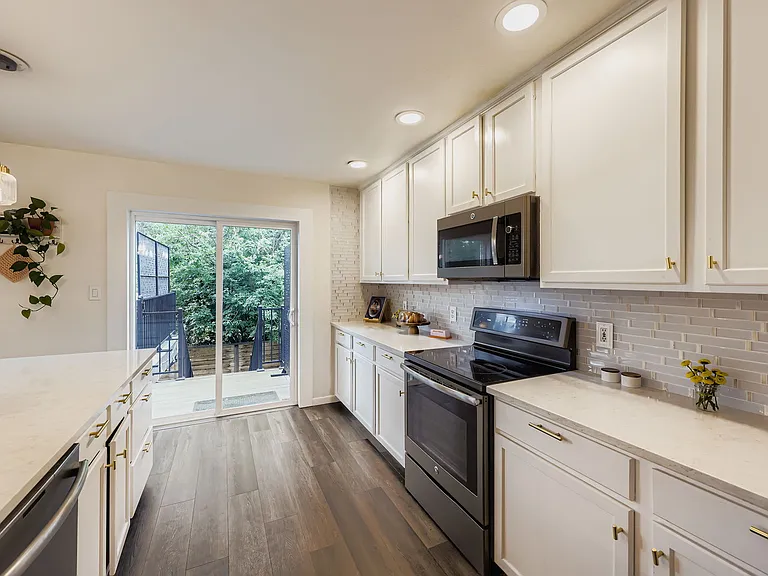 Abundant cabinet and countertop space