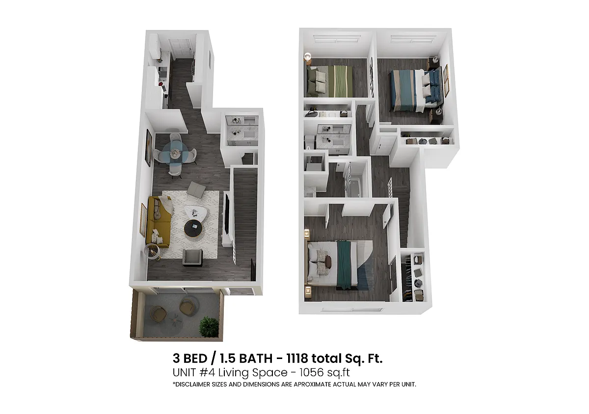 Floor plan 3-bed 1 and 1-5 bath Townhome