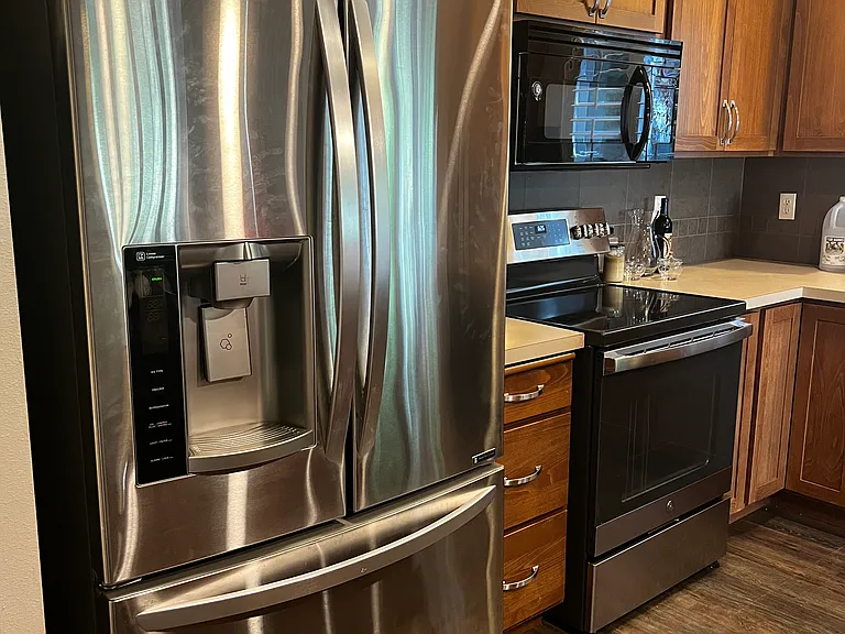 Upgraded stainless steel refrigerator and stove with air fryer