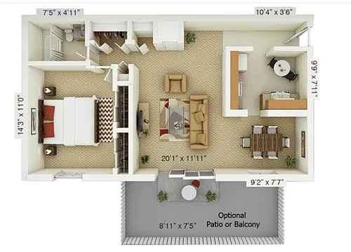 Floor plan 1 Bedroom Elm