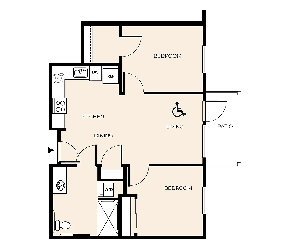 Floor plan 2 Bed 1 Bath (B19A)