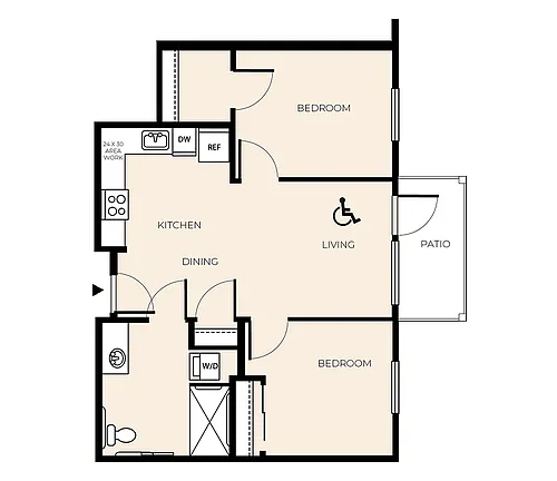 Floor plan 2 Bed 1 Bath (B19A)