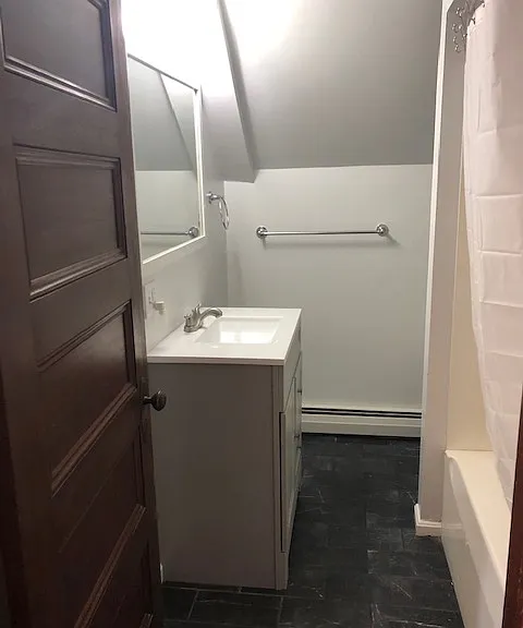 Bathroom With Tub & Shower Unit, Slate Flooring