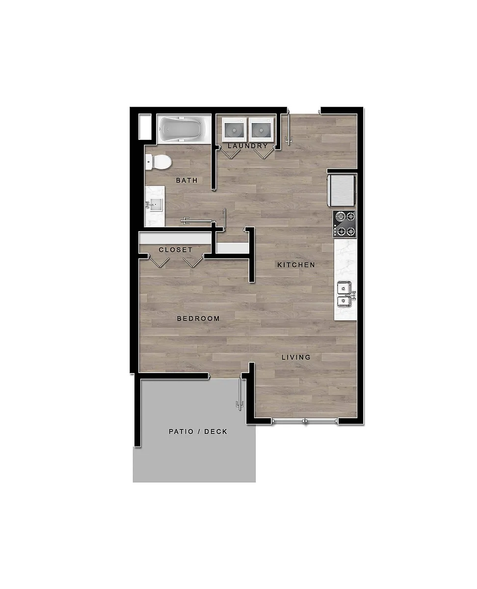 Floor plan Cypress Open 1-Bedroom