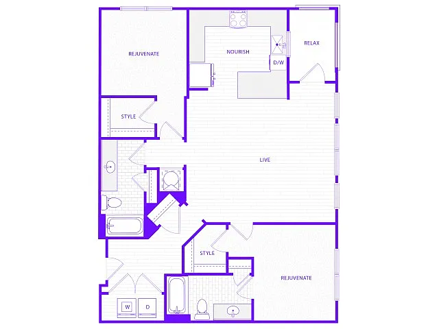 Floor plan Two Bedroom Two Bath (1338 SF)
