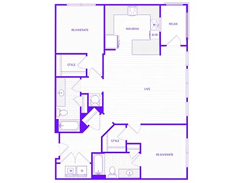Floor plan Two Bedroom Two Bath (1338 SF)