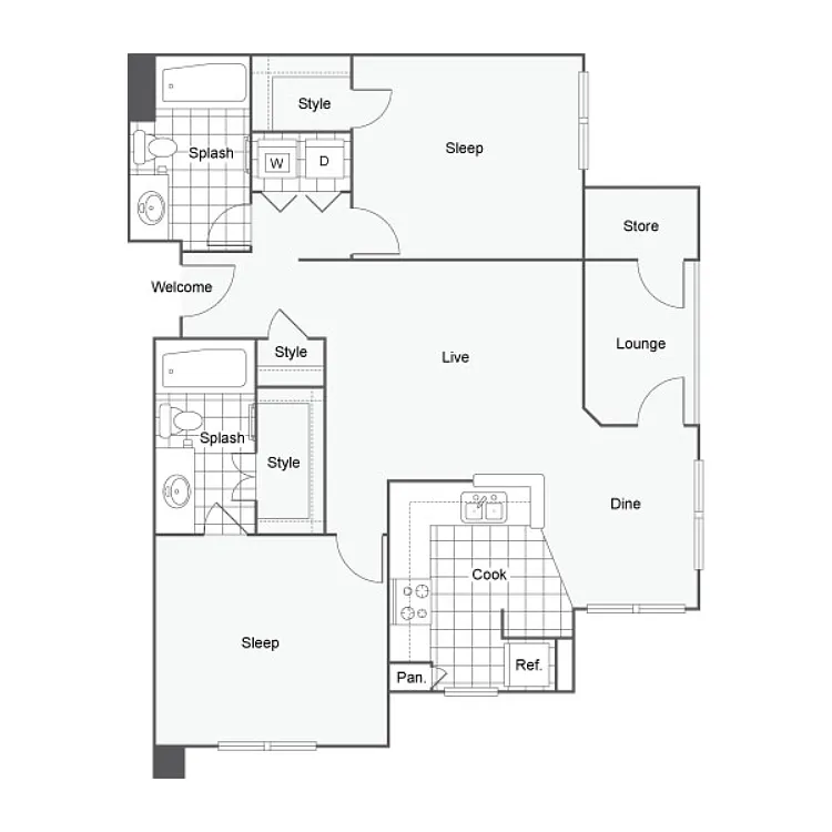 Floor plan 2 Bed 2 Bath A