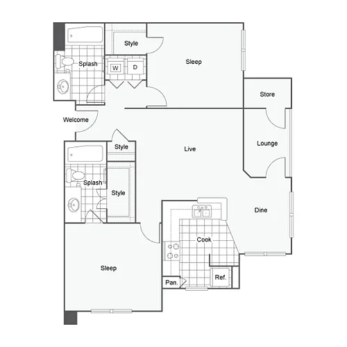 Floor plan 2 Bed 2 Bath A