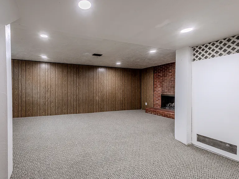 Awesome family/recreation room with wood burning fireplace, updated lighting. Basement area makes a great second living area. Great for roommates, teens, work from home.