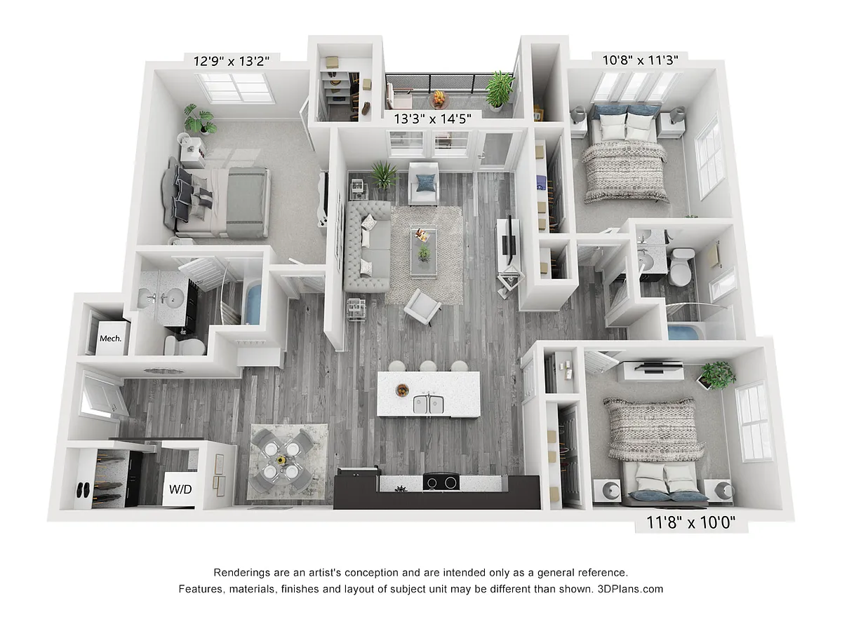 Floor plan Three Bedroom Two Bath