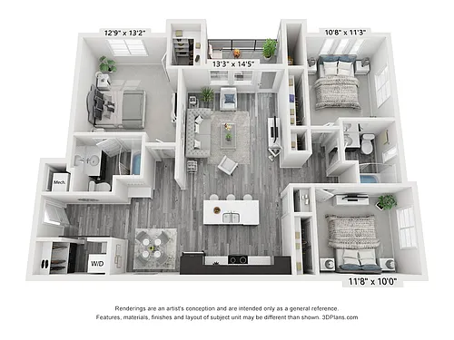 Floor plan Three Bedroom Two Bath