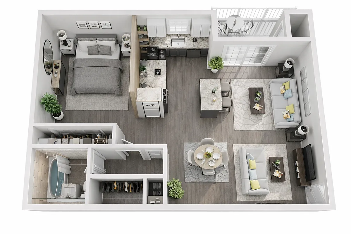 Modern studio apartment layout in 3D (2) Modern studio apartment layout in 3D (2) - Helfrich Springs
