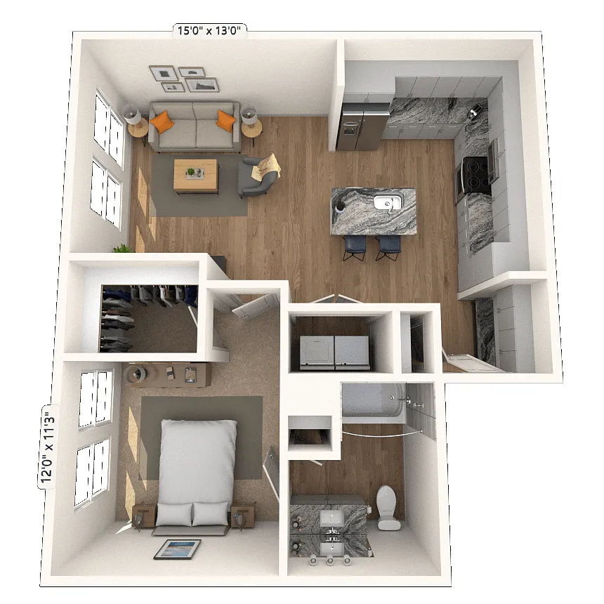Floor plan A5 1x1 801 SF