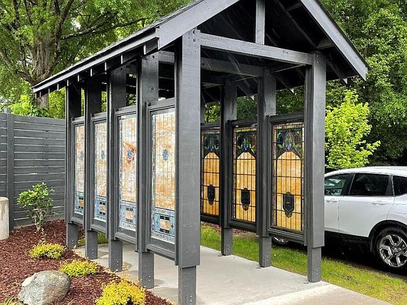 Special care has been taken to repair the beautiful stained glass windows. Those select windows removed from the sanctuary have been used to create a dynamic open air pavilion on site.