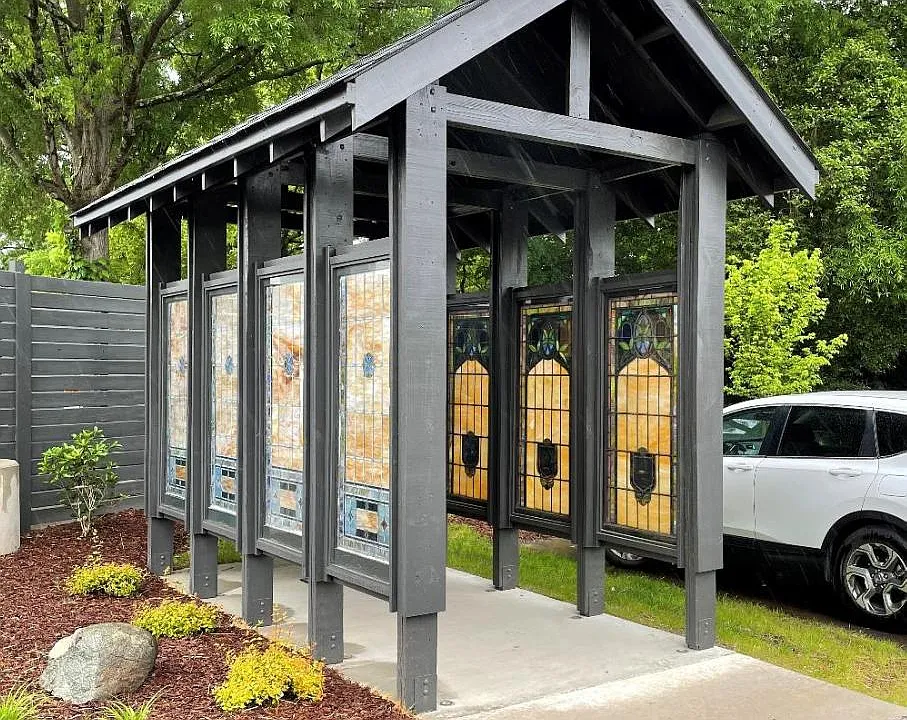Special care has been taken to repair the beautiful stained glass windows. Those select windows removed from the sanctuary have been used to create a dynamic open air pavilion on site.
