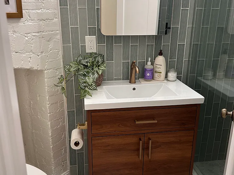 Bathroom vanity and mirror.