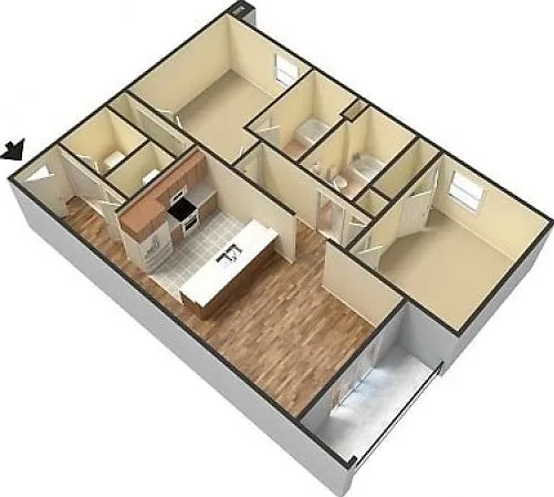 2 Bedroom, 2 Bathroom Market Street Floor Plan 3D 2 Bedroom, 2 Bathroom Market Street Floor Plan 3D