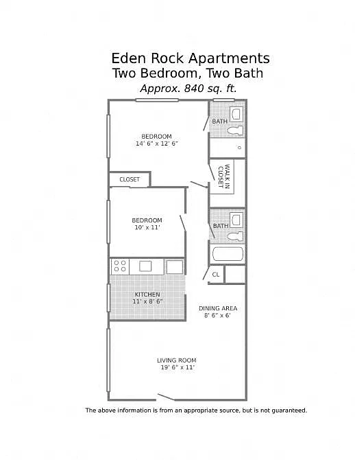 Floor plan 2 Bedroom 2 Bath_840 sq ft