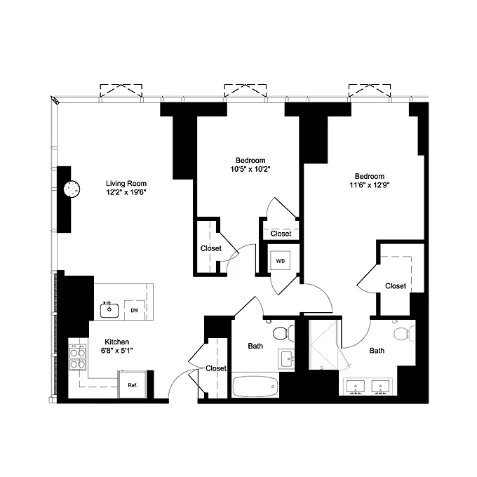 Floor plan Two Bedroom J 2, H 20, G 21-22