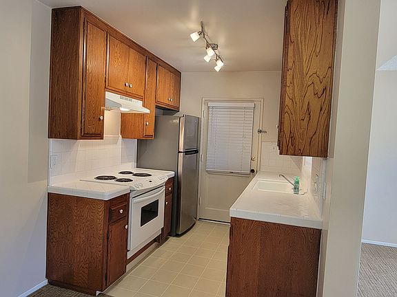 Kitchen with built-in appliances and direct access to exterior