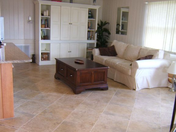 Living room with new tile floor