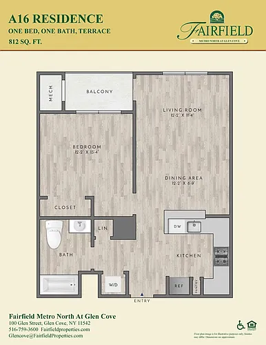 Floor plan A16 North FR 1Bedroom|1 Bath/Balcony