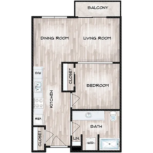 Floor plan 1 Bed 1 Bath A