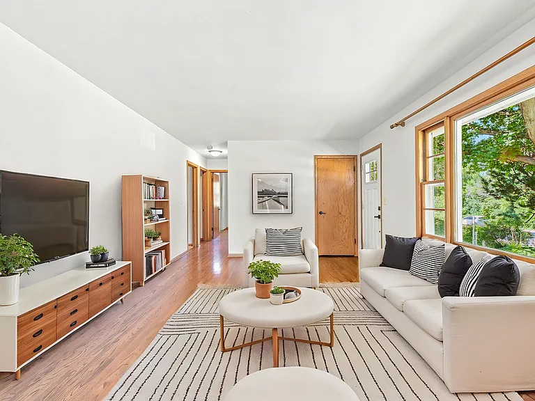 Virtually staged living room (19 x 12)