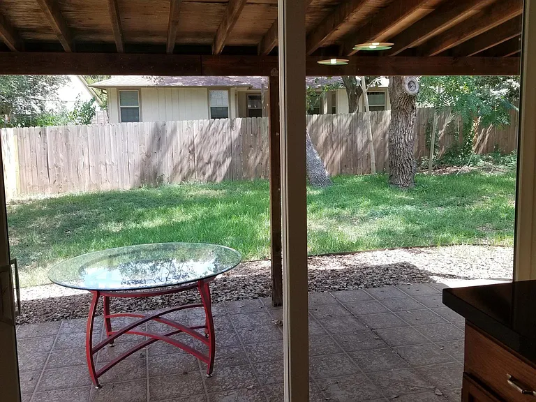 View from kitchen to backyard