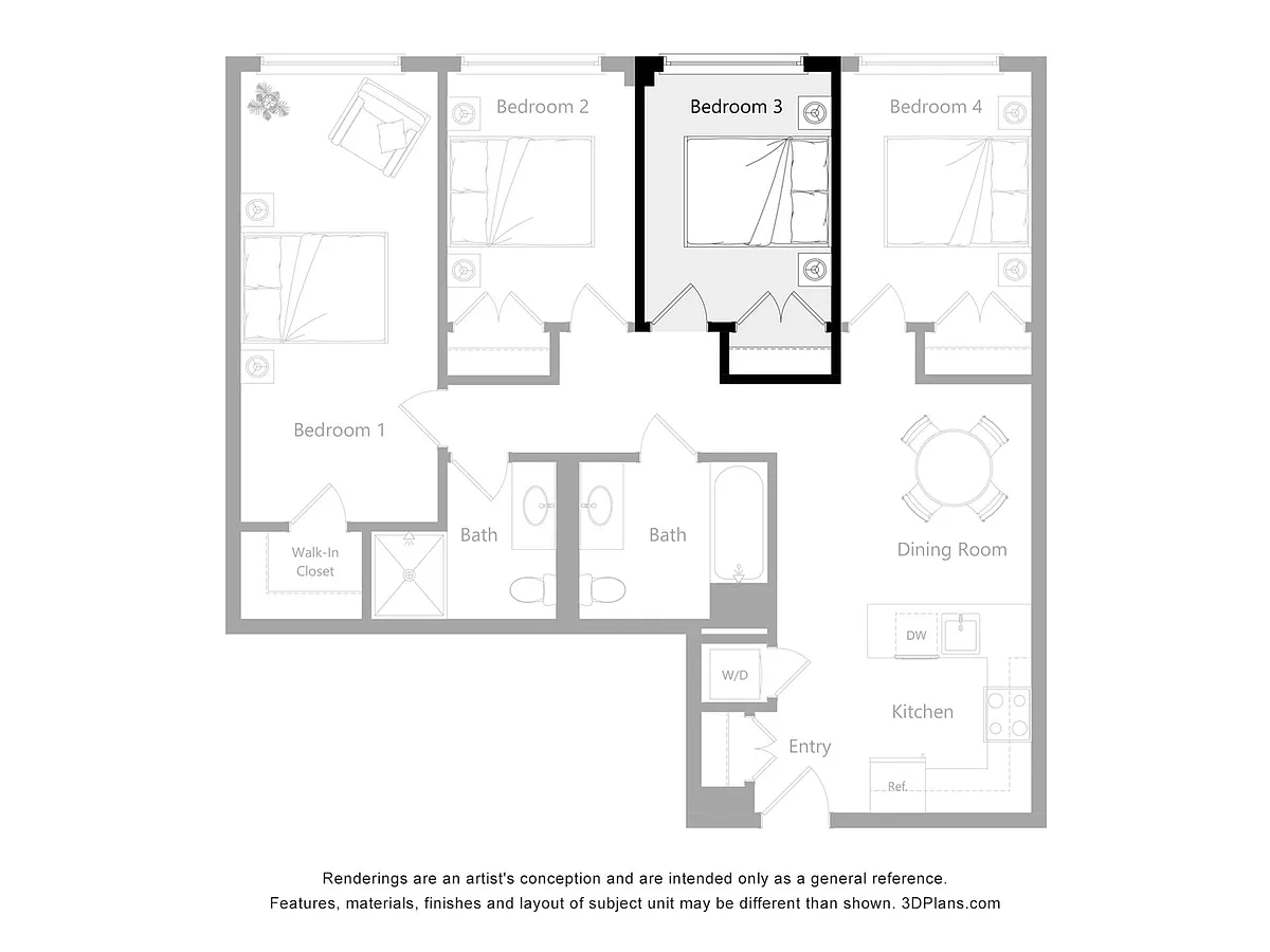 Floor plan Furnished Room in a 4 Bedroom 2 Bathroom (G3)