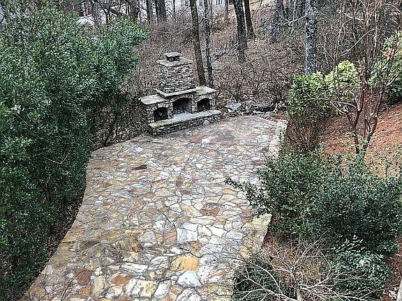 Patio with fireplace