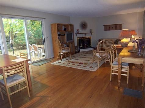 View of Corner Wood Burning Fireplace